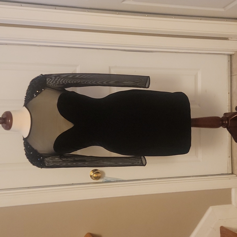 Black Evening Dress with Sequins on the shoulder, and shoulder pads NWOT